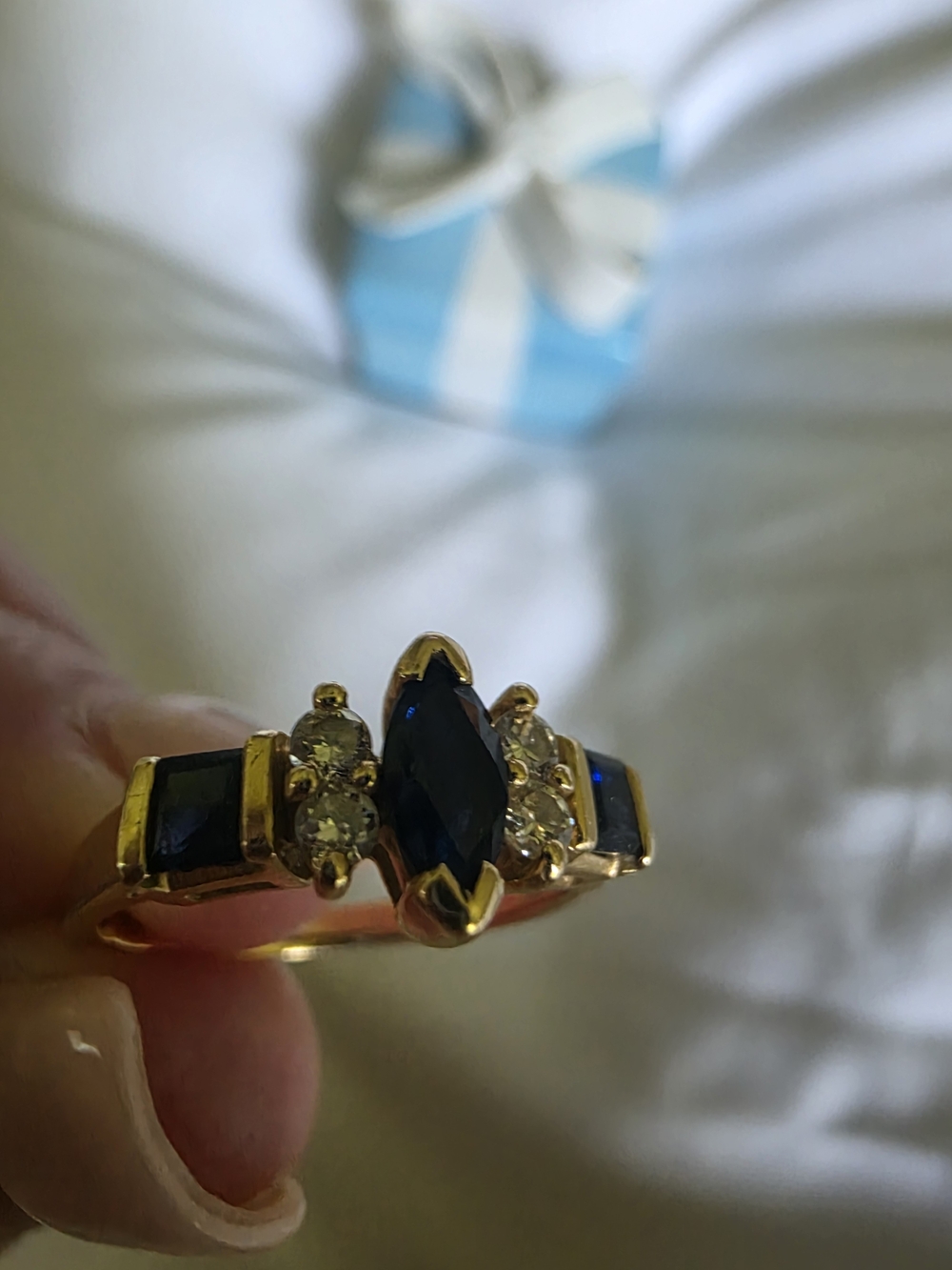 Vintage Effy 14k Gold Ring with Natural  Blue Sapphire and Diamonds Sz 6.5 - Picture 2 of 8
